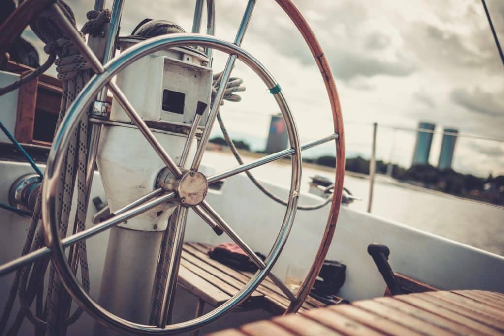 Steering wheel of a private yacht